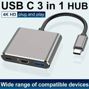 Brand New USB C 3-in-1 Hub Adapter 4K HDMI USB 3.0 PD Charging Multiport Dongle